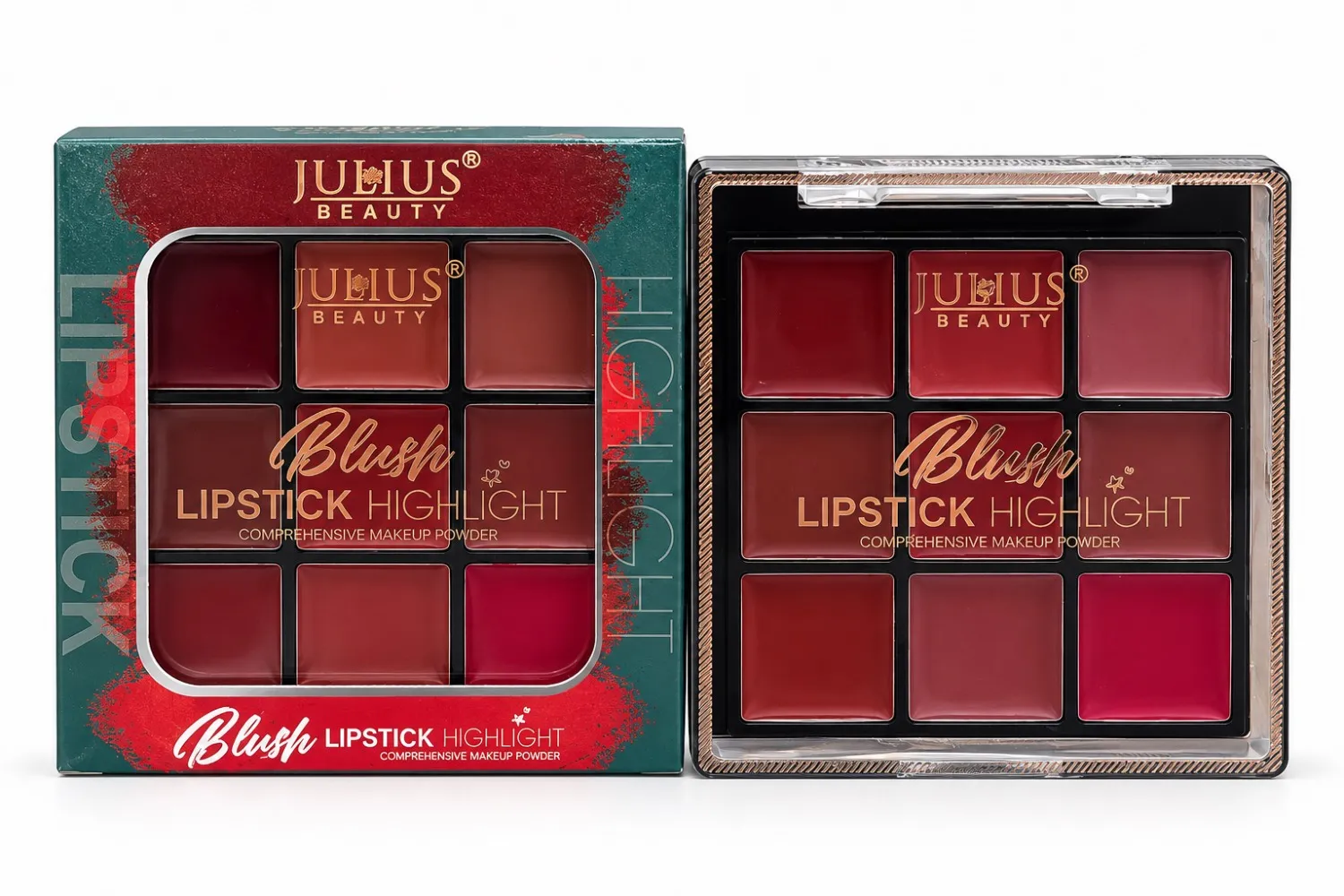 پالت سه طبقه جولیوس (رژلب، کانتور، رژگونه و هایلایتر) Julius 3-Tier Makeup Palette
